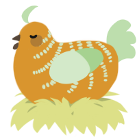 A orange and gluppy chicken with a half-bar pattern