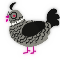 A ash and black chicken with a lace pattern
