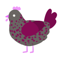 A grey and wine chicken with a speckle pattern