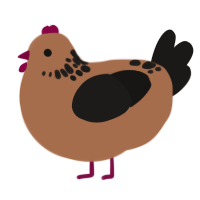 A brown and sable chicken with a neck-speckle pattern