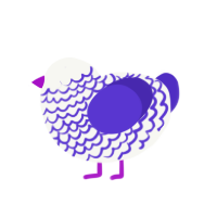 coco, a white and indigo chicken with a lace pattern