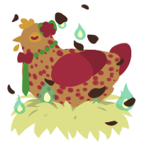 A brown and maroon chicken with a speckle pattern