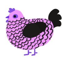 A lavender and sable chicken with a lace pattern