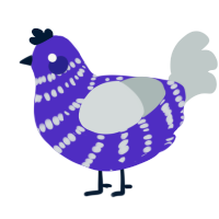 A indigo and silver chicken with a bar pattern