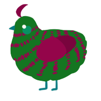 A leaf and maroon chicken with a bar pattern