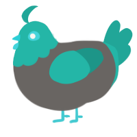 A grey and turquoise chicken with a head pattern