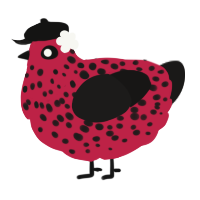 A crimson and sable chicken with a speckle pattern