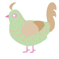 A gluppy and beige chicken with a speckle pattern