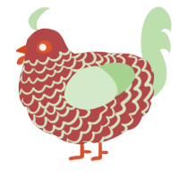 A red and gluppy chicken with a lace pattern