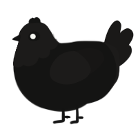 A black and sable chicken with a head pattern