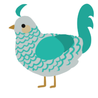 A silver and turquoise chicken with a lace pattern