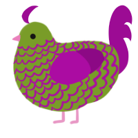 A chartreuse and plum chicken with a lace pattern