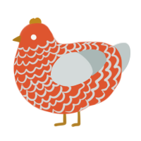 A vermilion and silver chicken with a lace pattern