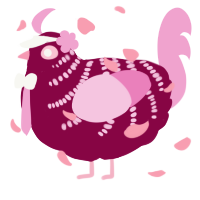 A maroon and pink chicken with a half-bar pattern