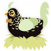 A black and gluppy chicken with a half-lace pattern