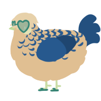 A beige and ultramarine chicken with a half-lace pattern