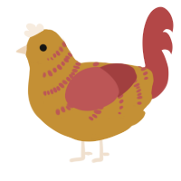 A gold and red chicken with a half-bar pattern