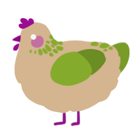 A beige and chartreuse chicken with a neck-speckle pattern