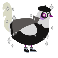 A sable and white chicken with a head pattern