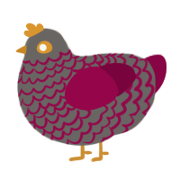 A grey and maroon chicken with a lace pattern