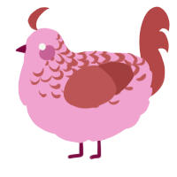A pink and red chicken with a half-lace pattern