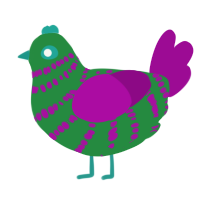 A viridian and plum chicken with a bar pattern