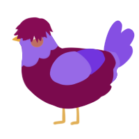 A wine and blurple chicken with a head pattern