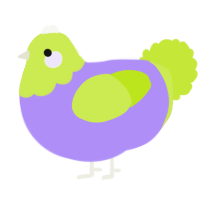 A lilac and lime chicken with a head pattern