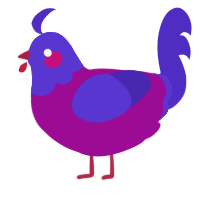 A plum and indigo chicken with a head pattern