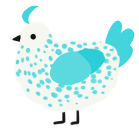 A white and aqua chicken with a speckle pattern