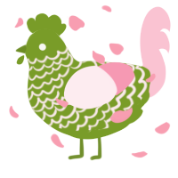 A chartreuse and rose chicken with a lace pattern