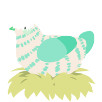 A cream and mint chicken with a bar pattern
