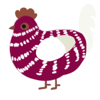 A maroon and white chicken with a bar pattern