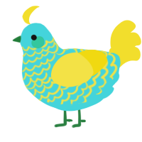 A aqua and yellow chicken with a lace pattern