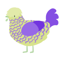 A lemon and blurple chicken with a lace pattern
