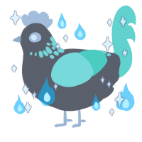 A grey and mint chicken with a neck-speckle pattern