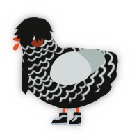 A black and silver chicken with a lace pattern