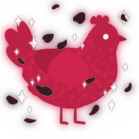 A crimson chicken with a speckle pattern