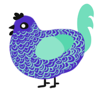 A indigo and mint chicken with a double-lace pattern