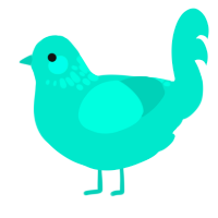 A turquoise chicken with a neck-speckle pattern