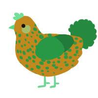 A ochre and viridian chicken with a speckle pattern