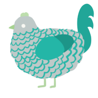 A silver and turquoise chicken with a lace pattern