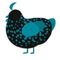 A black and sea chicken with a speckle pattern