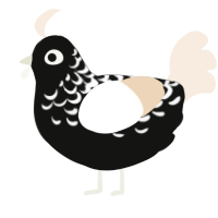A black and cream chicken with a half-lace pattern