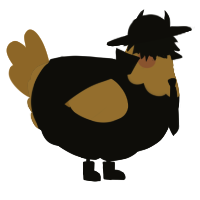 A black and orange chicken with a head pattern