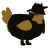 A black and orange chicken with a head pattern