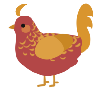 A red and orange chicken with a half-lace pattern