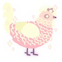 A lavender and white chicken with a lace pattern