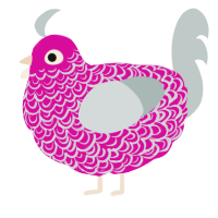 A fuchsia and silver chicken with a double-lace pattern