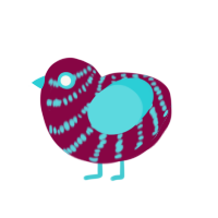 Marooned, a maroon and aqua chicken with a bar pattern